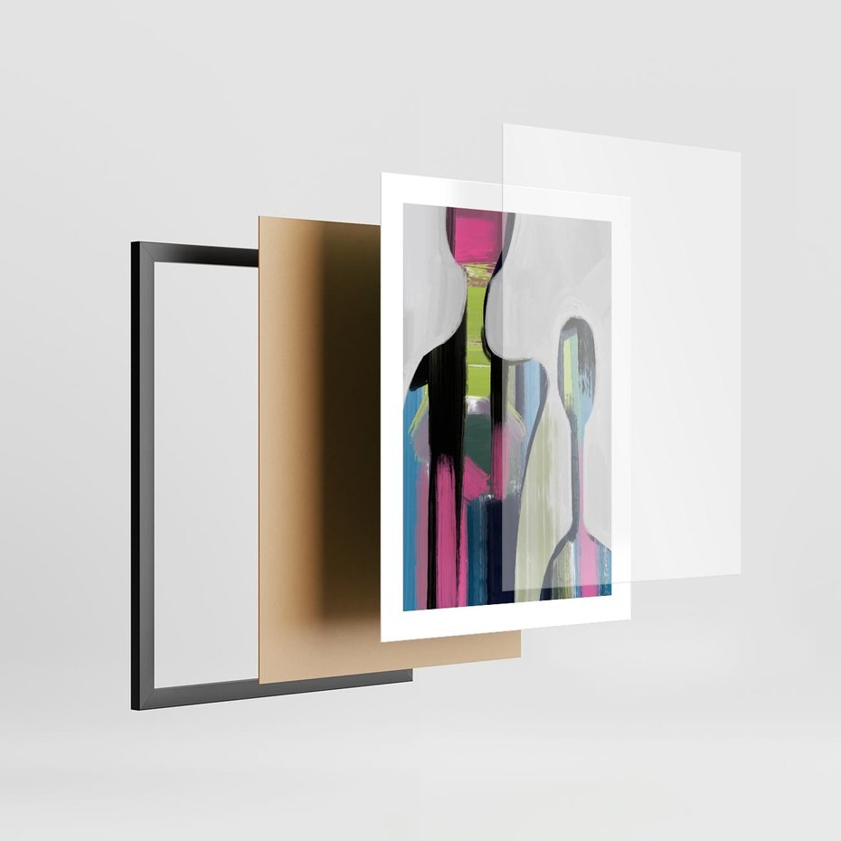 Plakat w ramie 30x40 - Wnętrza Kształtów - abstrakcyjna sztuka, nowoczesny obraz - rama czarna