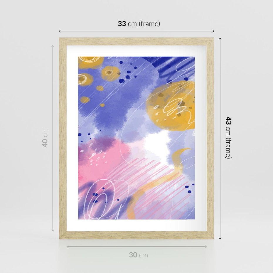Plakat w ramie 30x40 - Rozbijające Plamy - abstrakcyjny plakat, pastelowe kolory - rama drewno