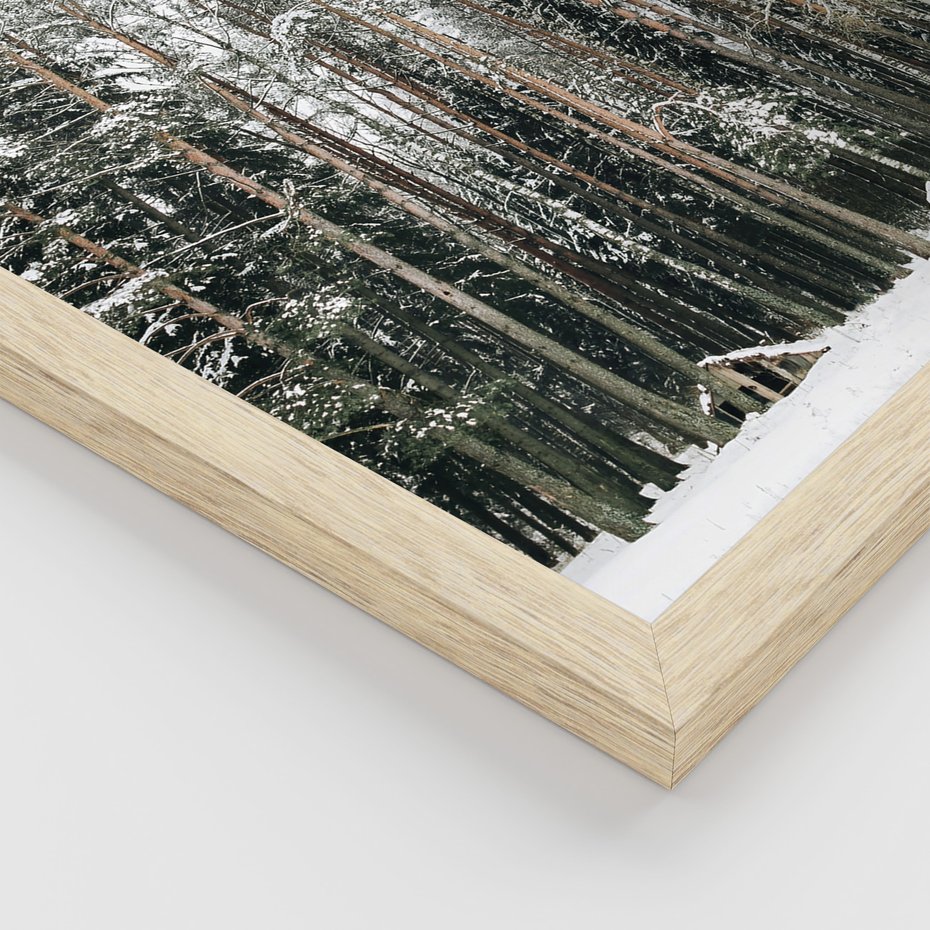 Zestaw obrazy w ramie 40x50 galeria - Kawa, las, zima, przytulnie - rama drewno