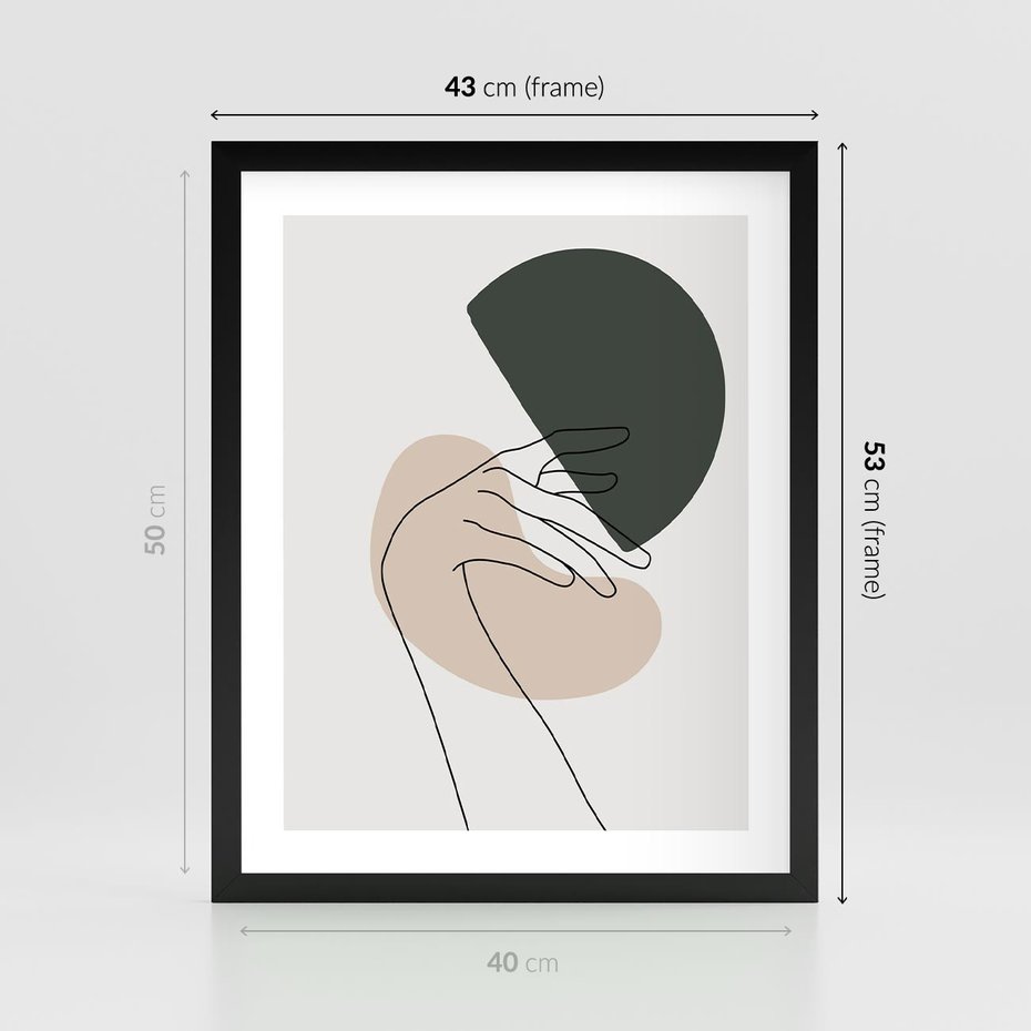 Plakat w ramie 40x50 - Przenikające Kształty - szkic jedną linią, one line - rama czarna