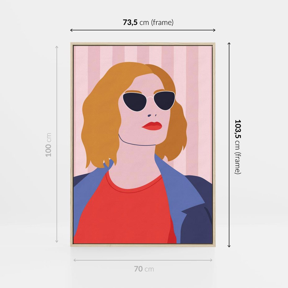 Obraz w ramie 70x100 - Kobieca Ekspresja - nowoczesny plakat, styl retro - rama drewno