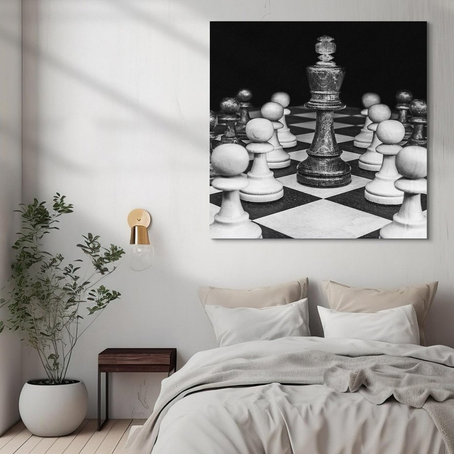 Obraz na płótnie 40x40 - Wzruszający Taniec na Szachownicys - szachy, gra