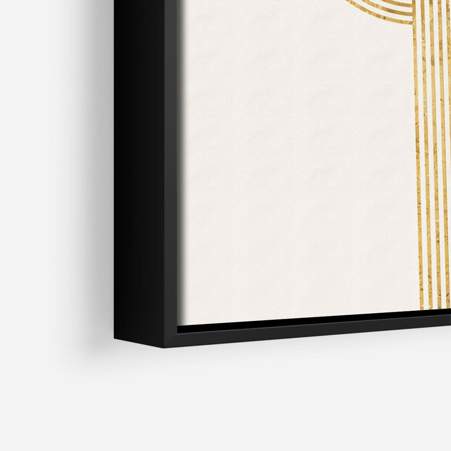 Obraz w ramie 70x100 - Podróżne Kształty - geometryczne linie w złotym kolorze, minimalizm - rama czarna