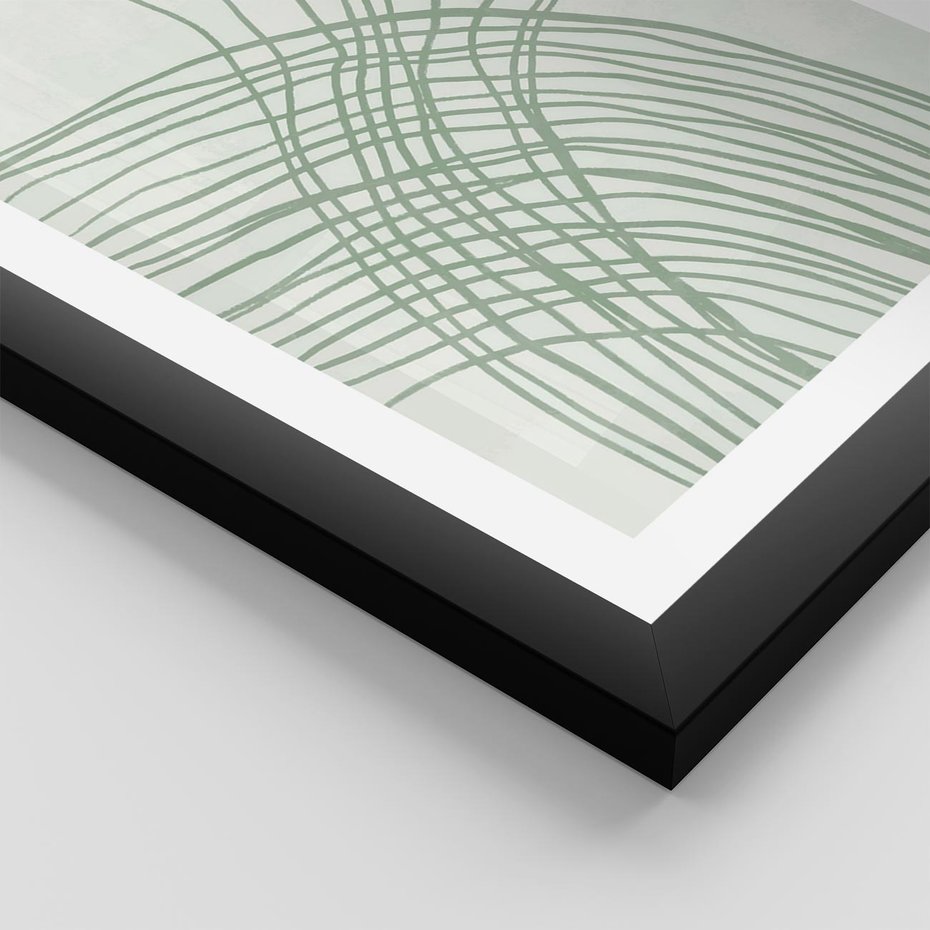 Plakat w ramie 50x70 - Migotliwa Spokojna Zieleń - zielony plakat, abstrakcyjne splątane linie - rama czarna