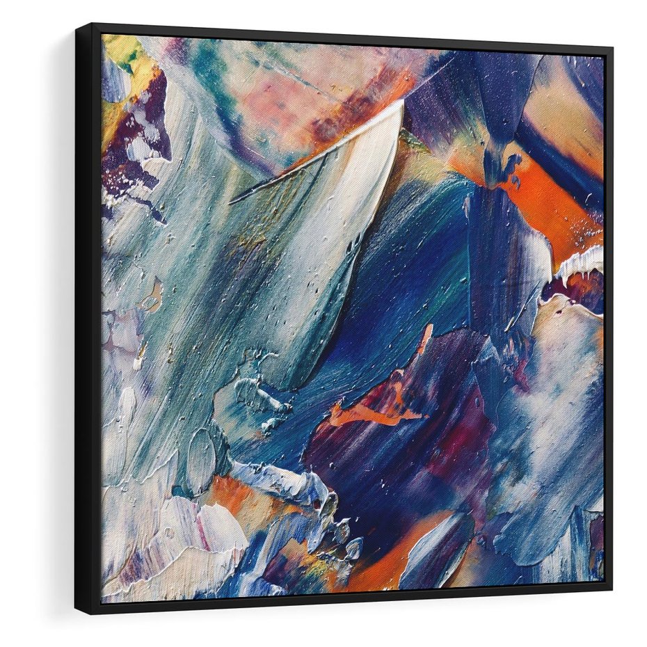 Obraz w ramie 50x50 - Rytmy ukrytych pragnień - chaos i abstrakcja, plamy koloru - rama czarna