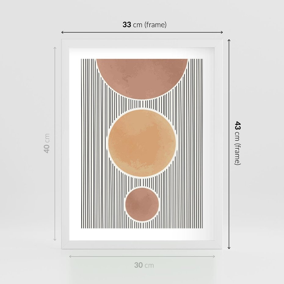 Plakat w ramie 30x40 - Taniec Linii - abstrakcyjna nowoczesna sztuka, koła okręgi - rama biała