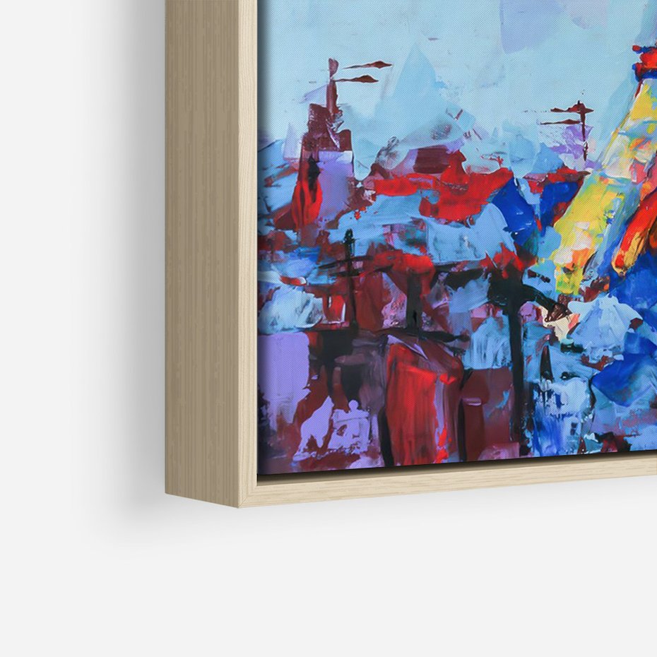 Obraz w ramie 50x70 - Paryska Wieża - olejny abstrakcyjny obraz, wieża eiffla - rama drewno