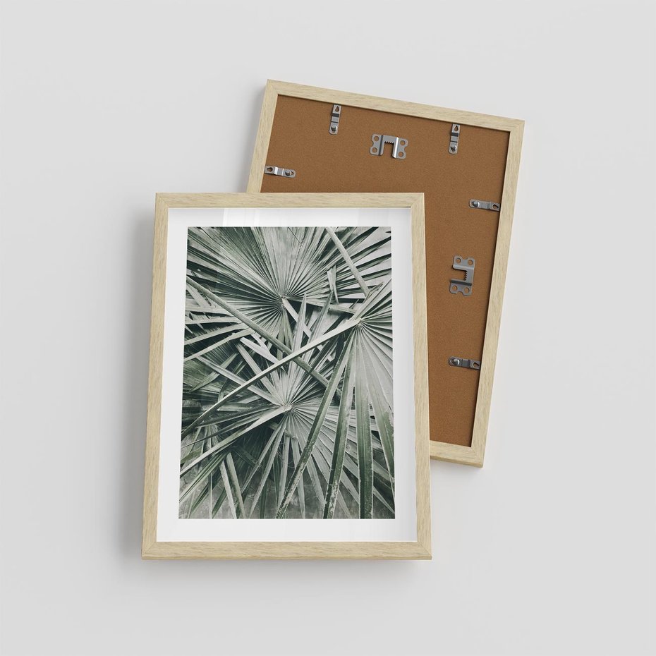 Plakat w ramie 30x40 - Palmy w Zgaszonej Zieleni - palmy, tropikalne liście - rama drewno