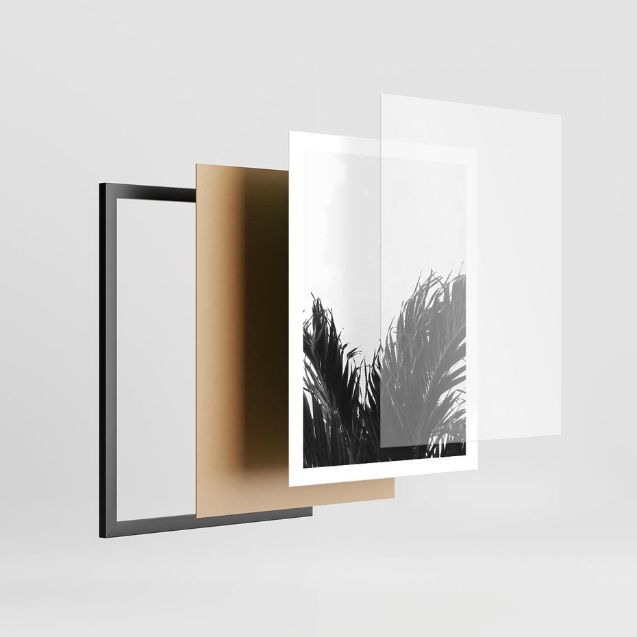 Plakat w ramie 50x70 - Tropikalna Uroda w Czerni i Bieli - fotografia czarno biała, liście palmy - rama czarna