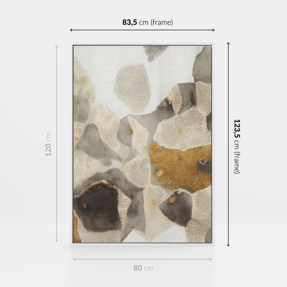 Obraz w ramie 80x120 - Nowoczesne Złoto i Szarość - plamy, złoto - rama biała
