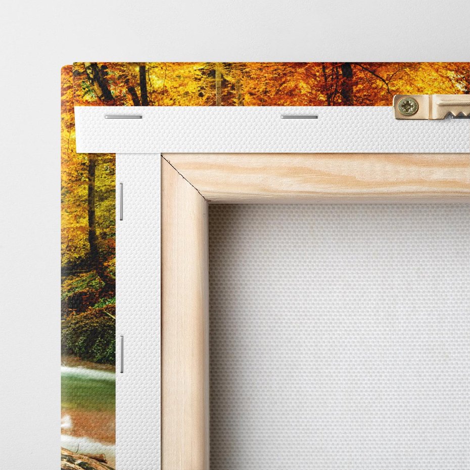 Obraz na płótnie 90x30 - Idylliczny las z bujnym strumykiem - las, drzewa