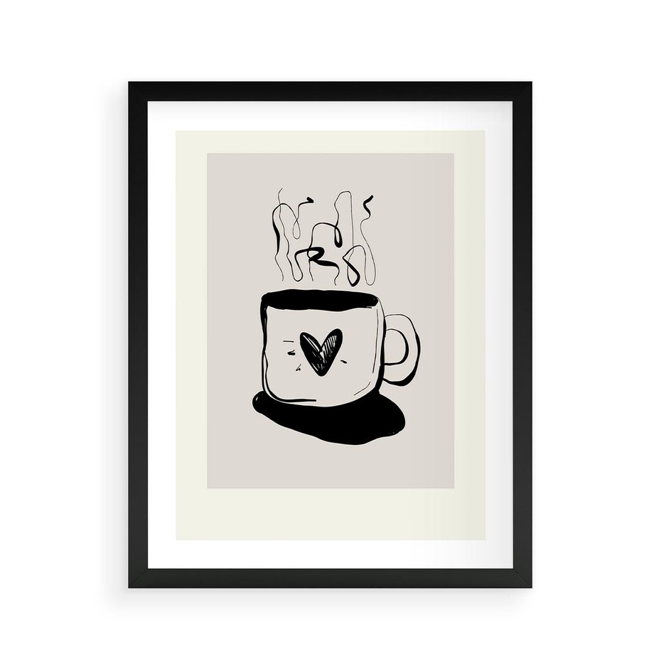 Plakat w ramie 40x50 - Grafika Kubka w Czerni i Bieli - kubek, grafika - rama czarna