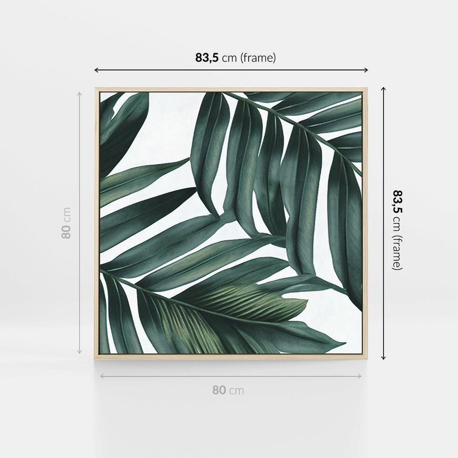 Obraz w ramie 80x80 - Ruchome liście czasu - liście palmy, tropikalne - rama drewno