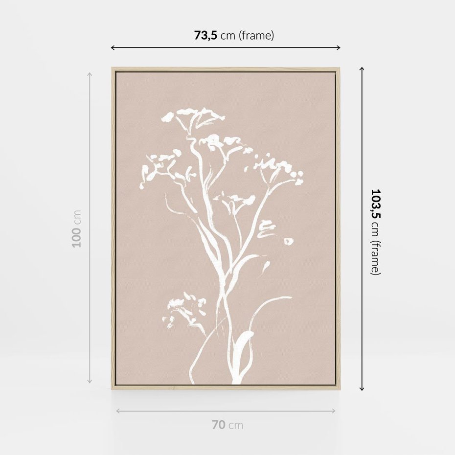 Obraz w ramie 70x100 - Harmonijne Mini Boho - minimalistyczny delikatny obraz, beżowe odcienie - rama drewno