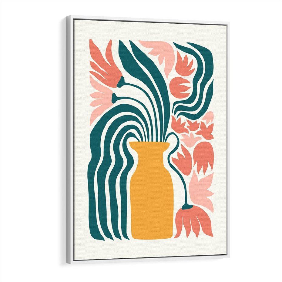 Obraz w ramie 50x70 - Kolorowe Pasmo - abstrakcyjne kwiaty w wazonie, pdastelowe kolory - rama biała