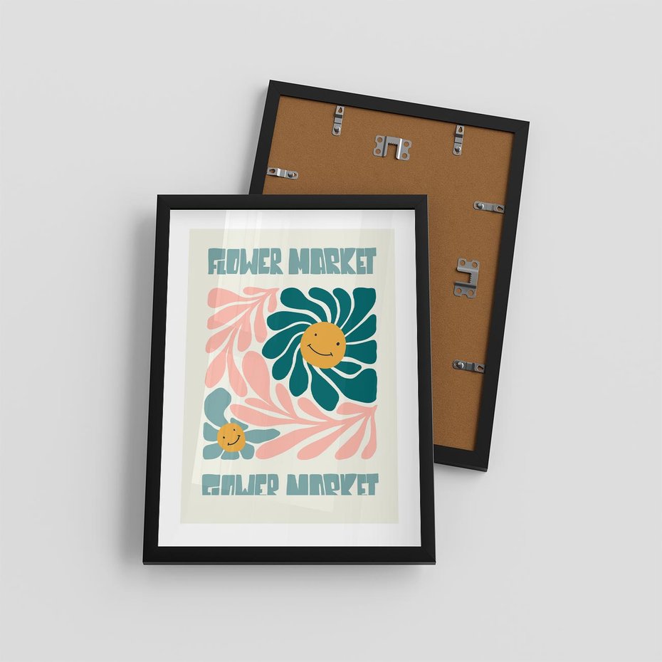 Plakat w ramie 30x40 - Harmonia płatków kwiatów - kwiatowa retro kompozycja, pastelowe kolory - rama czarna