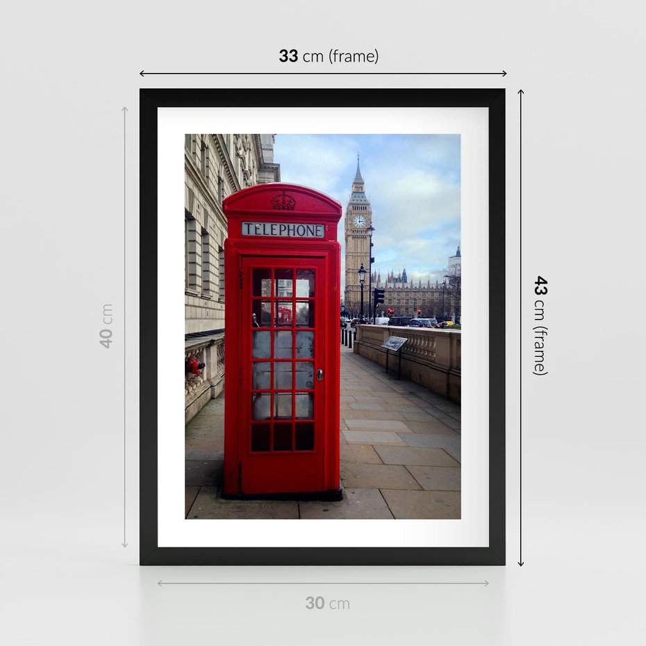 Plakat w ramie 30x40 - Londyńska budka telefoniczna - budka, telefoniczna - rama czarna