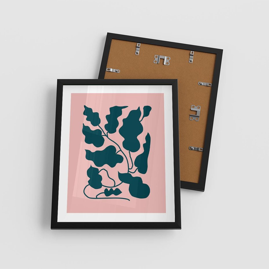 Plakat w ramie 40x50 - Kształty Nieznanego Świata - abstrakcyjne liście, boho styl - rama czarna