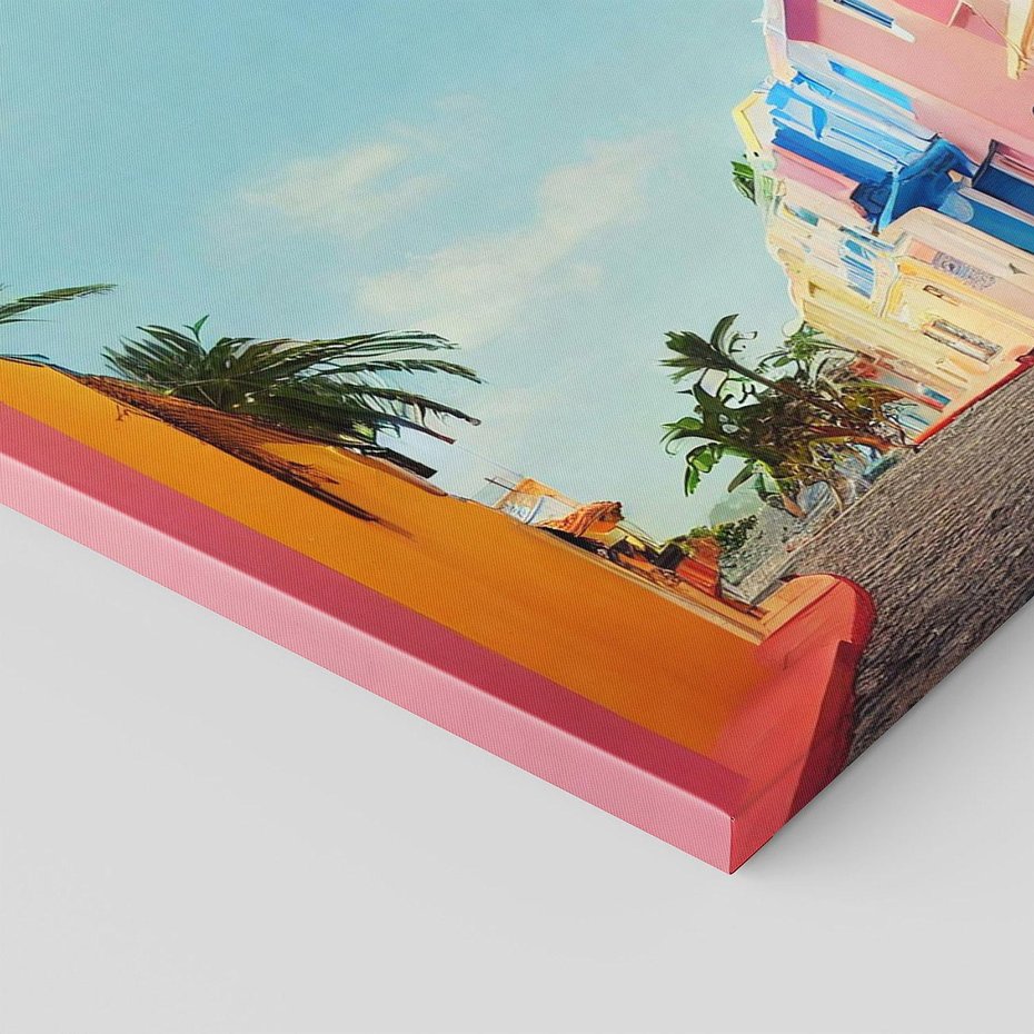 Obraz na płótnie 140x70 - Ekspresja marzeń i tęsknot - pastelowe kolorowe budynki, wzdłuż ulicy