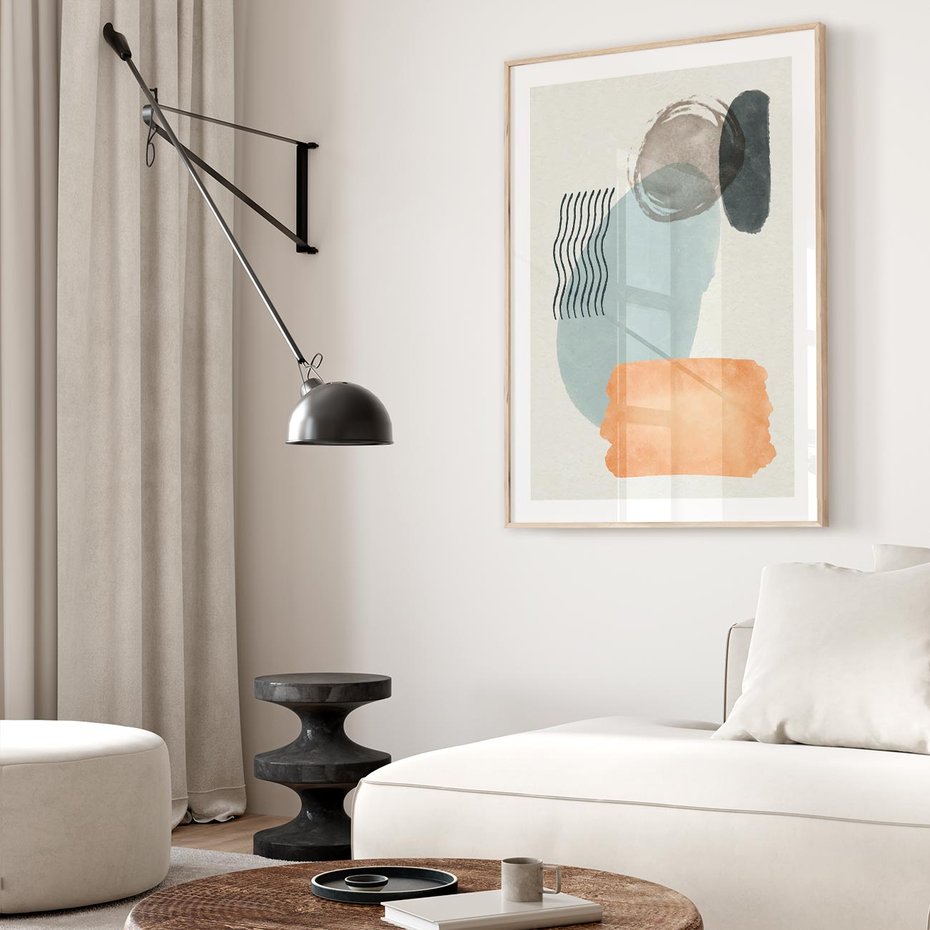 Plakat w ramie 30x40 - Kształtujące Plamy - geometryczne elementy, stonowane ziemiste kolory - rama drewno