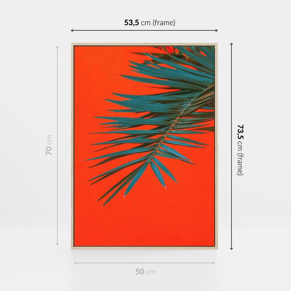 Obraz w ramie 50x70 - Egzotyczny Urok - liście, palma - rama drewno
