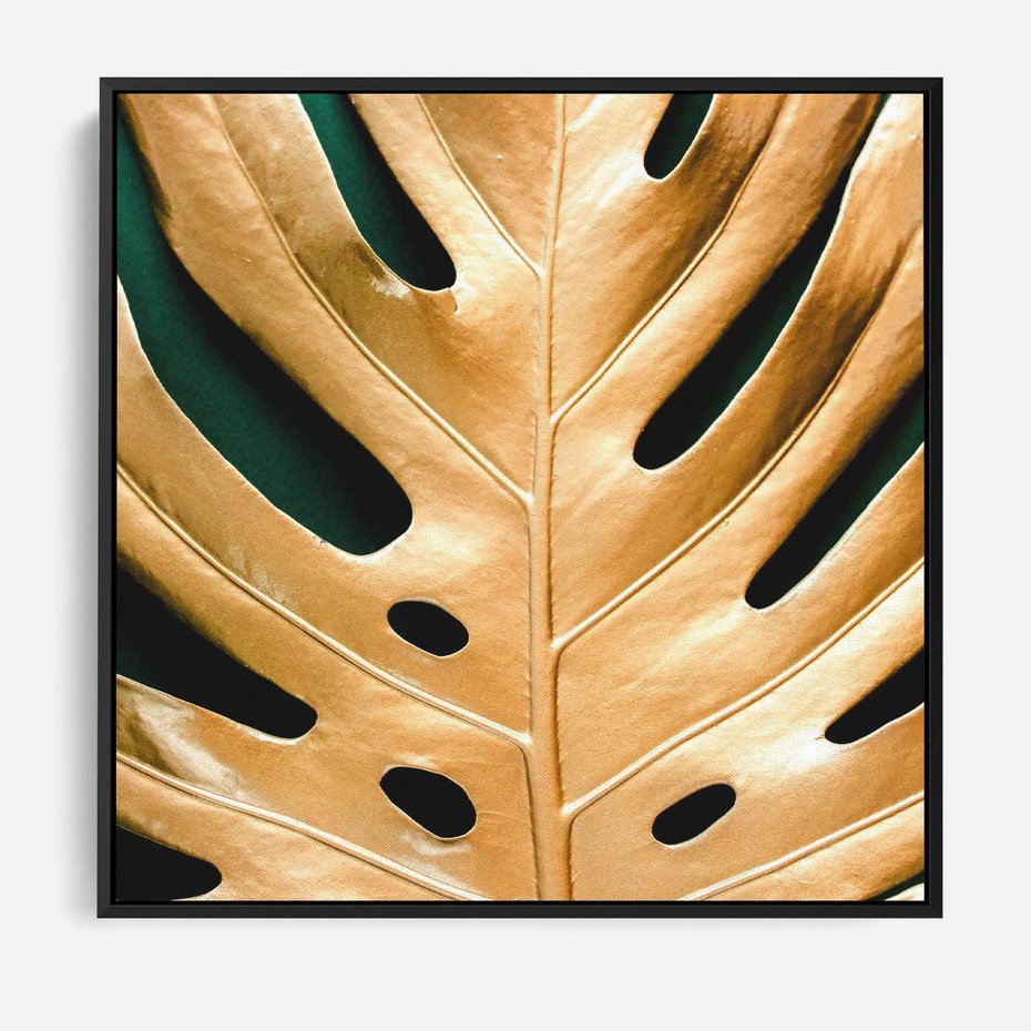 Obraz w ramie 50x50 - Piękno i Styl - złote, liście - rama czarna
