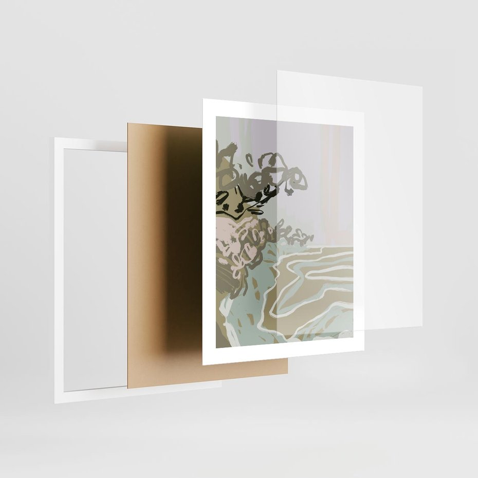 Plakat w ramie 40x50 - Wizja Przestrzeni - pastelowy krajobraz, nowoczesny plakat - rama biała