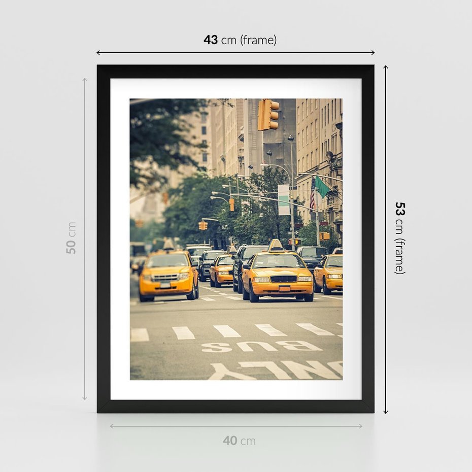 Plakat w ramie 40x50 - Miasto Taksówek - taksówki, miasto - rama czarna