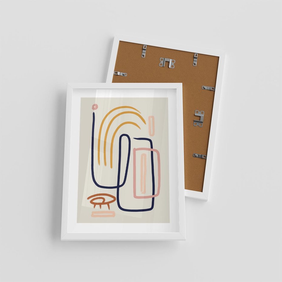 Plakat w ramie 30x40 - Abstrakcyjne Mrugnięcie - abstrakcja w stylu picasso, beżowe tło - rama biała