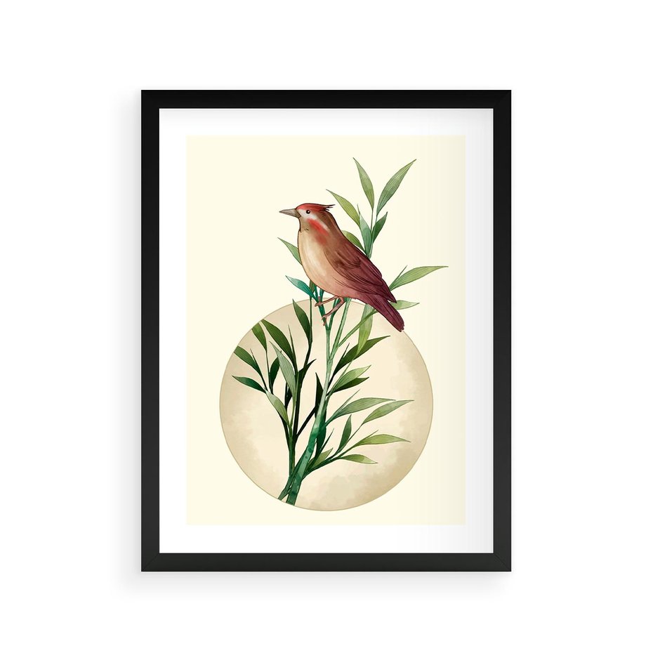 Plakat w ramie 30x40 - Rozkwitająca Delikatność - japońska sztuka, ptak - rama czarna