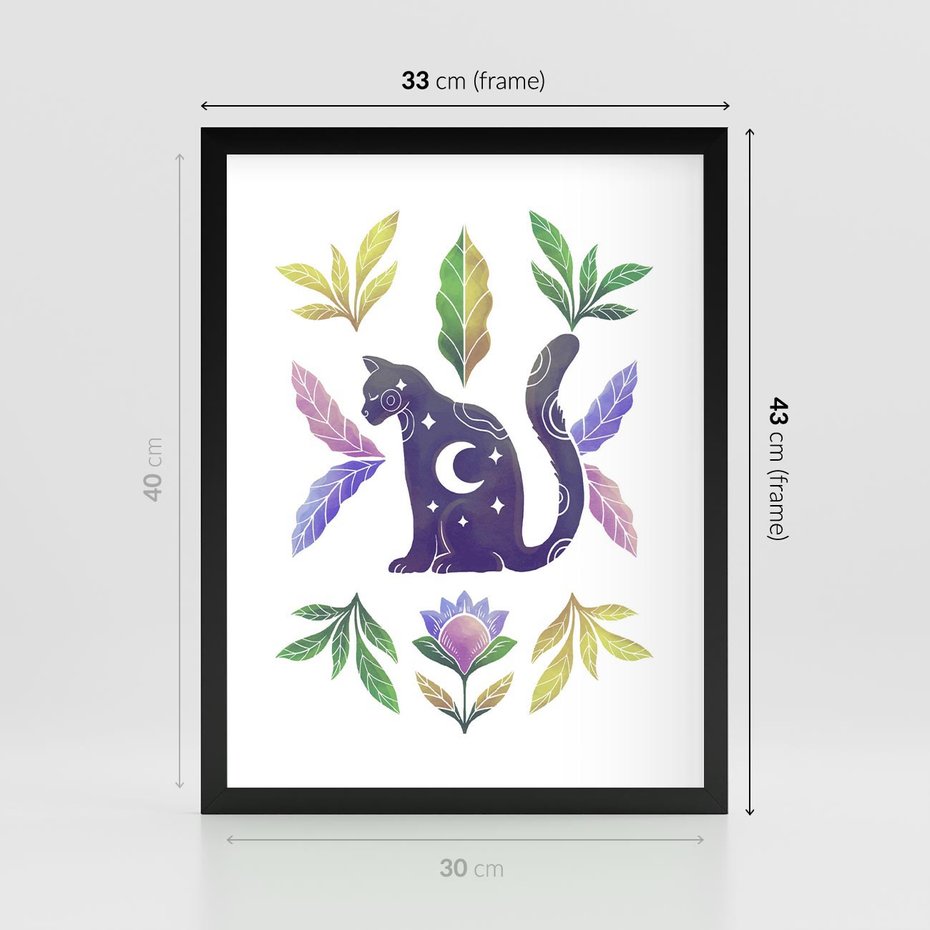 Plakat w ramie 30x40 - Migotliwa Przestrzeń - boho kot, plakat - rama czarna