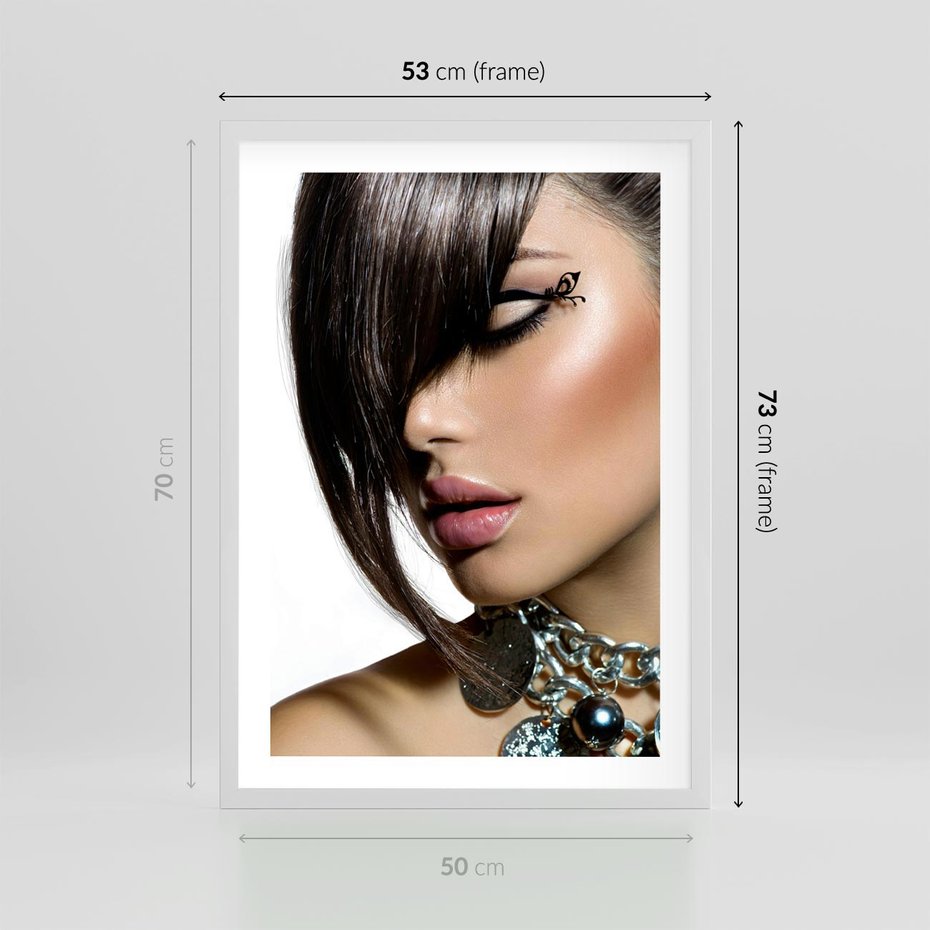 Plakat w ramie 50x70 - Kobieca Fryzura w Ruchu - fryzura, kobieta - rama biała