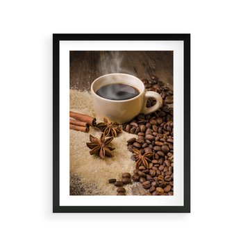 Plakat w ramie 40x50 - Kawowa filiżanka pełna aromatu - kawa, filiżanka - rama czarna