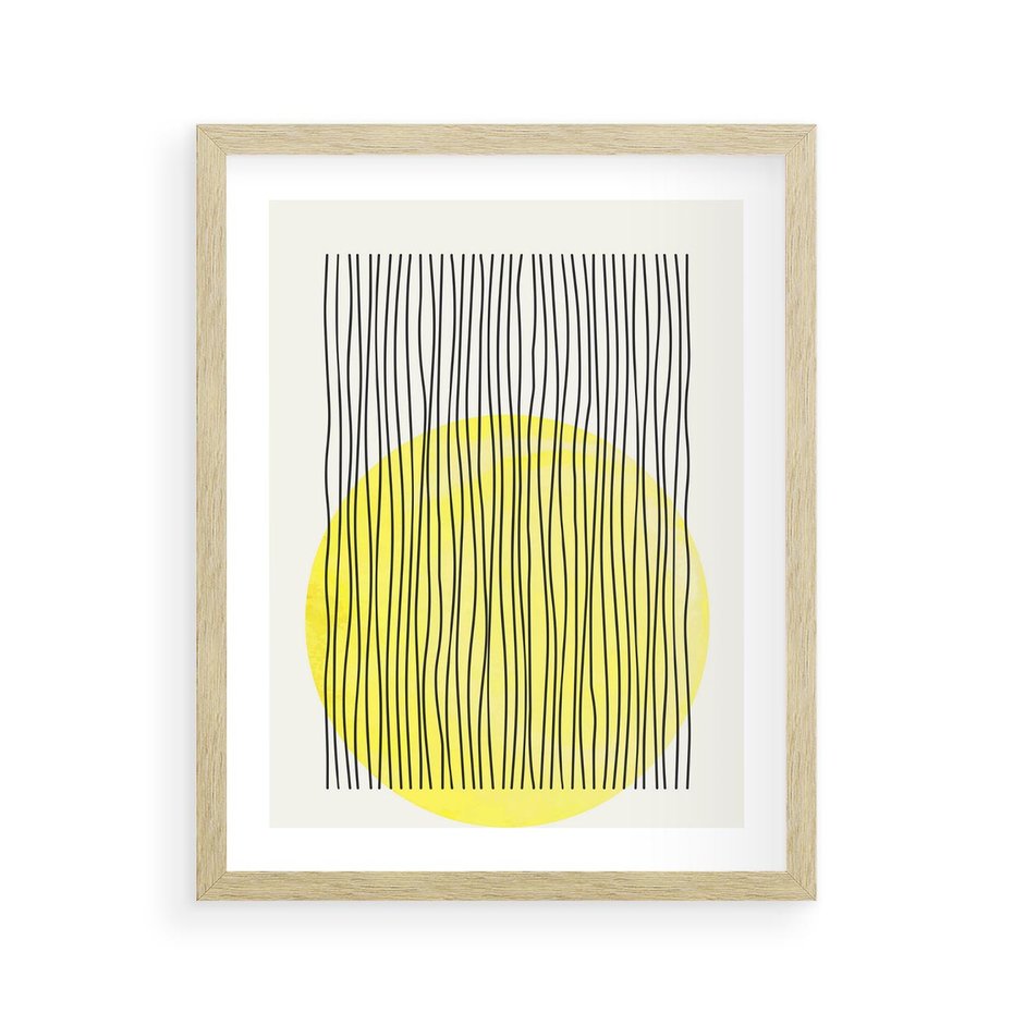 Plakat w ramie 40x50 - Ciepłe Przenikanie - geometria, żółte koło - rama drewno