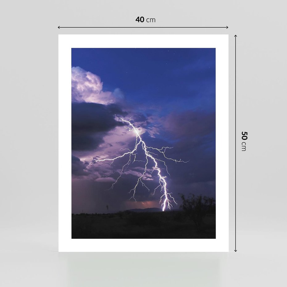Plakat bez ramy 40x50 - Burza z błyskawicami nad horyzontem - burza, błyskawica