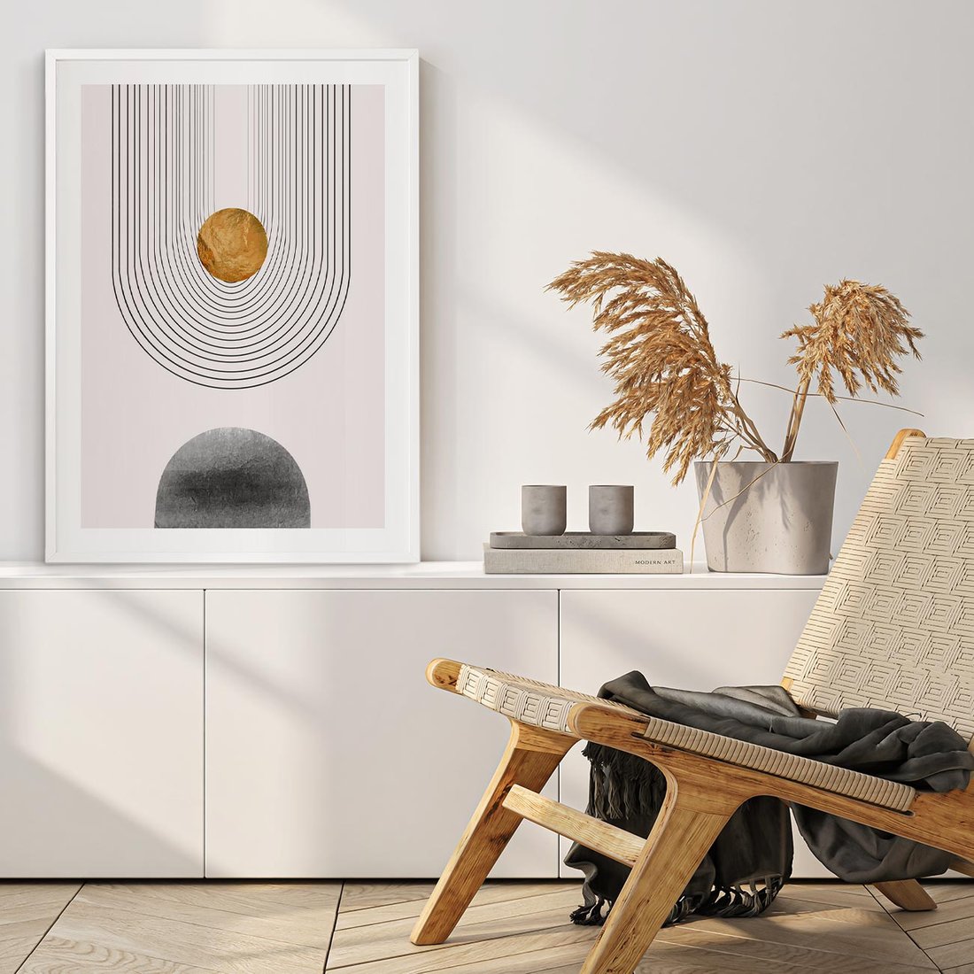 Plakat w ramie 50x70 - Geometryczny Blask - nowoczesna grafika, geometria - rama biała