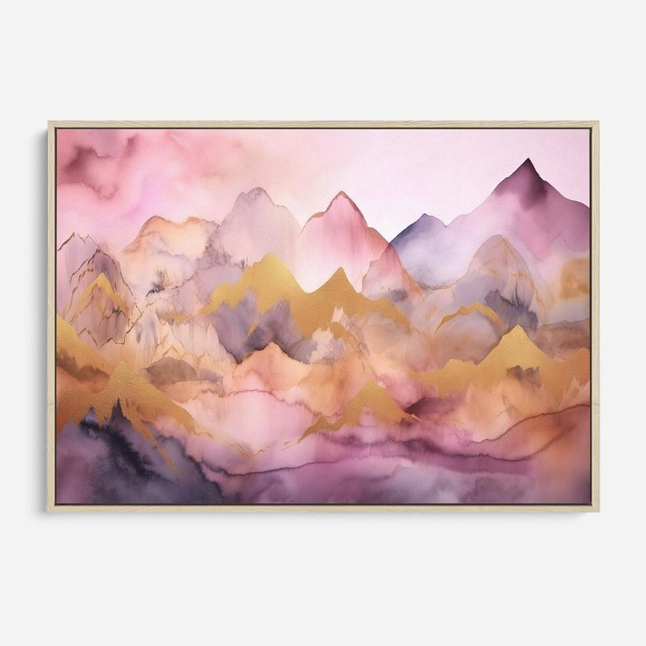 Obraz w ramie 100x70 - Pastelowe Wzgórza - pastelowe, różowe góry - rama drewno