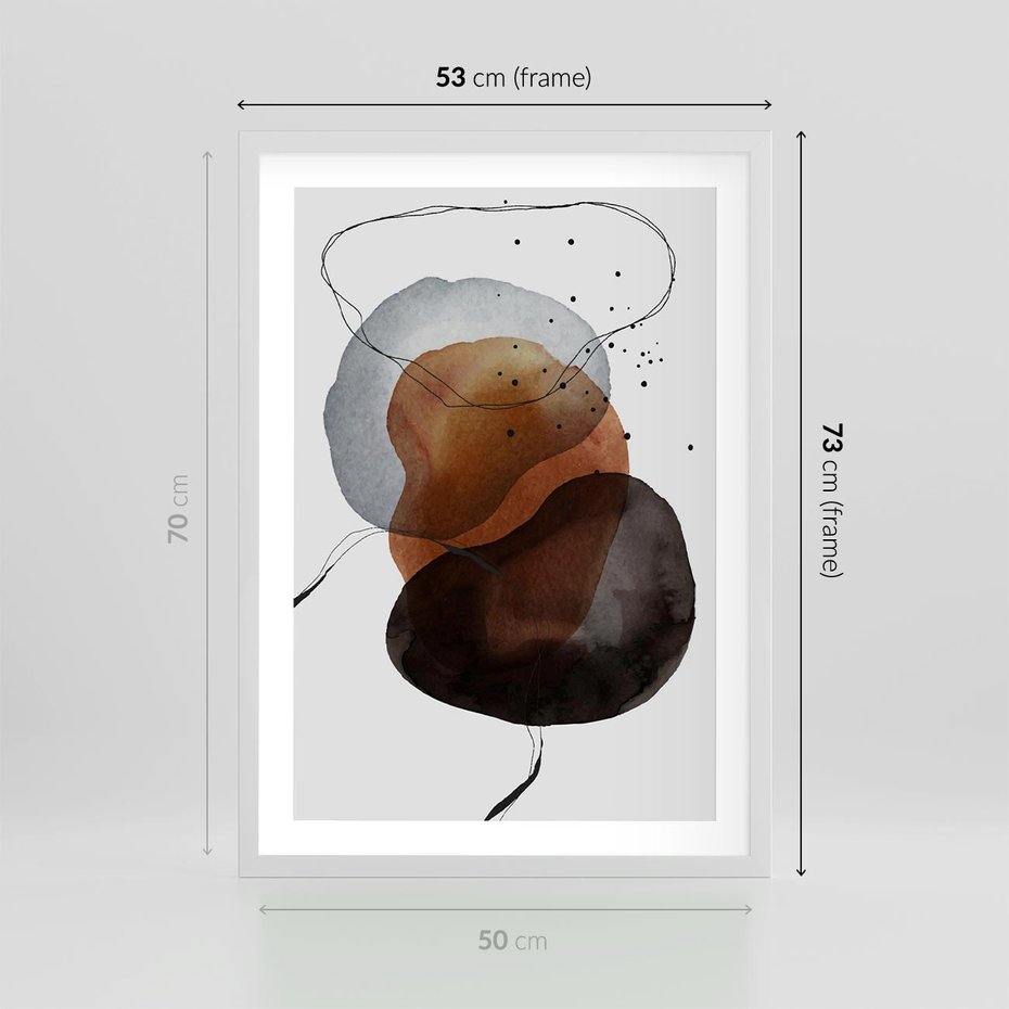 Plakat w ramie 50x70 - Kolorowe Wizje - abstrakcyjne plamy akwarelowe, czarny szkic - rama biała