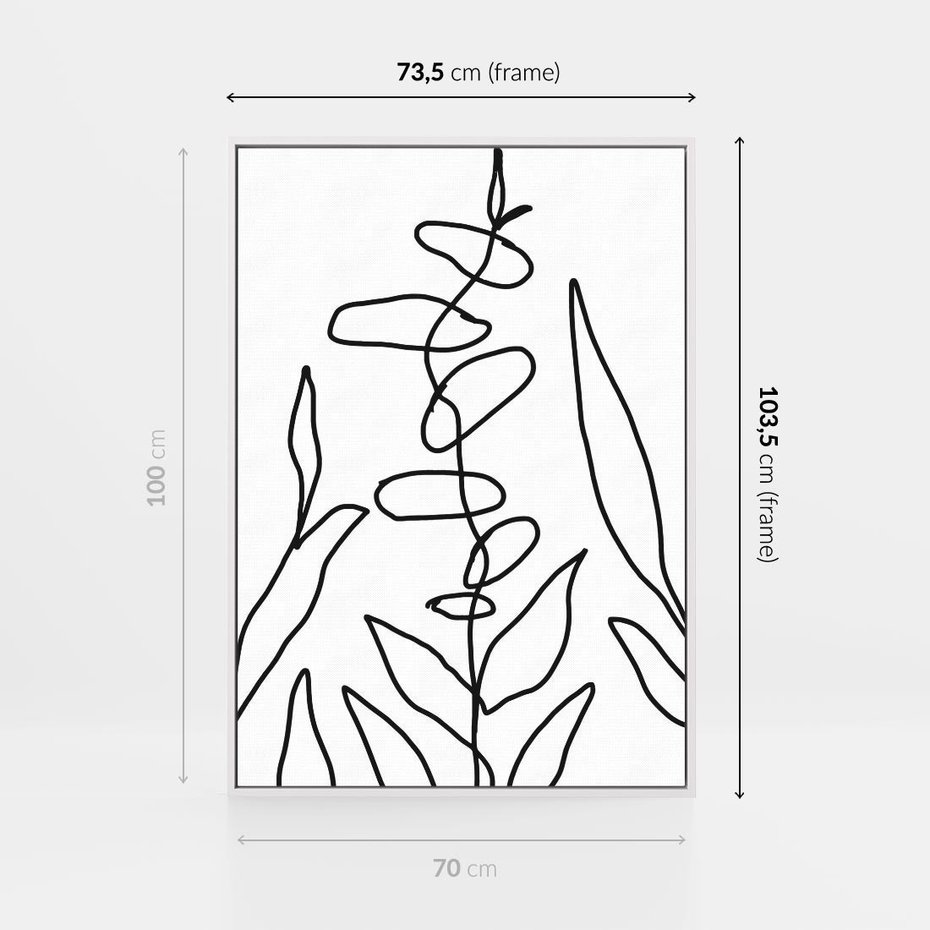 Obraz w ramie 70x100 - Liście Mocy - mroczna sztuka, minimalizm - rama biała