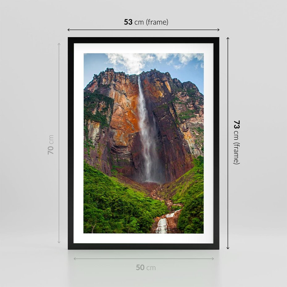 Plakat w ramie 50x70 - Górska siła wodospadów - wodospad, góra - rama czarna