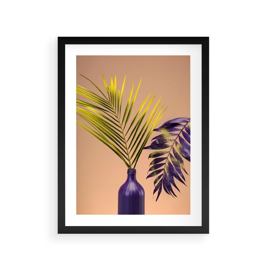 Plakat w ramie 30x40 - Delikatne Piękno - palma, pastele - rama czarna