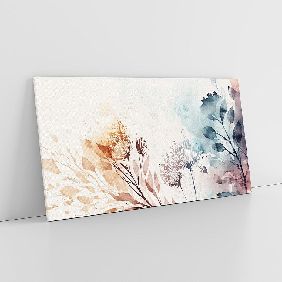 Obraz na płótnie 100x50 - Nostalgiczne tańce pędzla - akwarelowe kwiaty, gałęzie