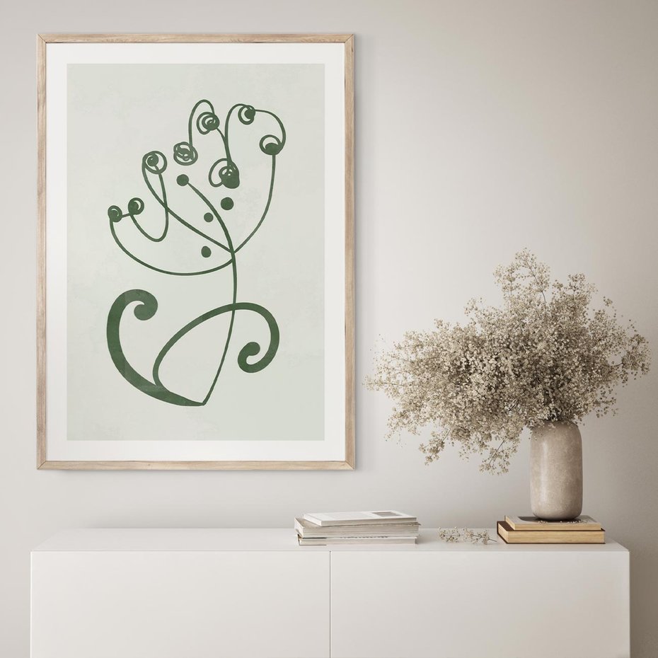 Plakat w ramie 40x50 - Zieleń Wyjątkowego Ukojenia - zielony odcień, abstrakcja - rama drewno