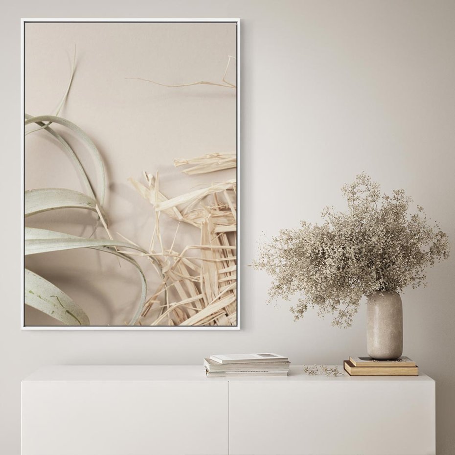 Obraz w ramie 70x100 - Boho urok suchych liści - suche, liście - rama biała