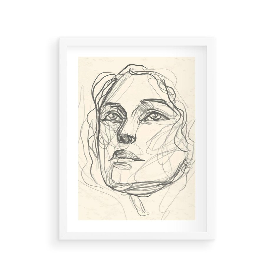 Plakat w ramie 30x40 - Konturem Uchwycone - plakat, minimalistyczny szkic - rama biała
