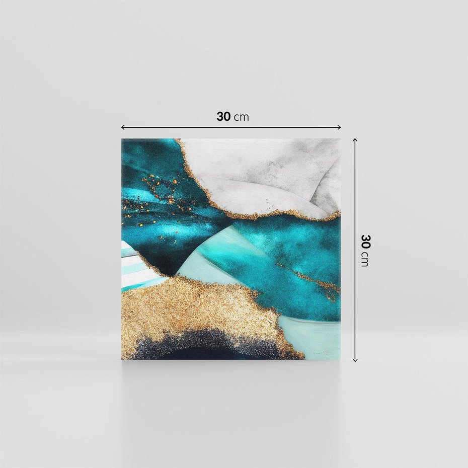 Obraz na płótnie 30x30 - Rozlane Turkusy - Turkusowe plamy, złote elementy
