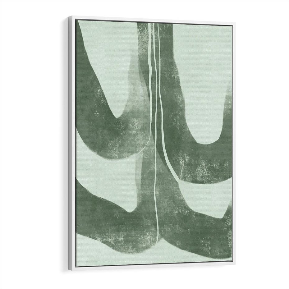 Obraz w ramie 70x100 - Nurtująca Kompozycja Zieleni - abstrakcyjne delikatne zielone linie, podobne do gałęzi kwiatów - rama biała