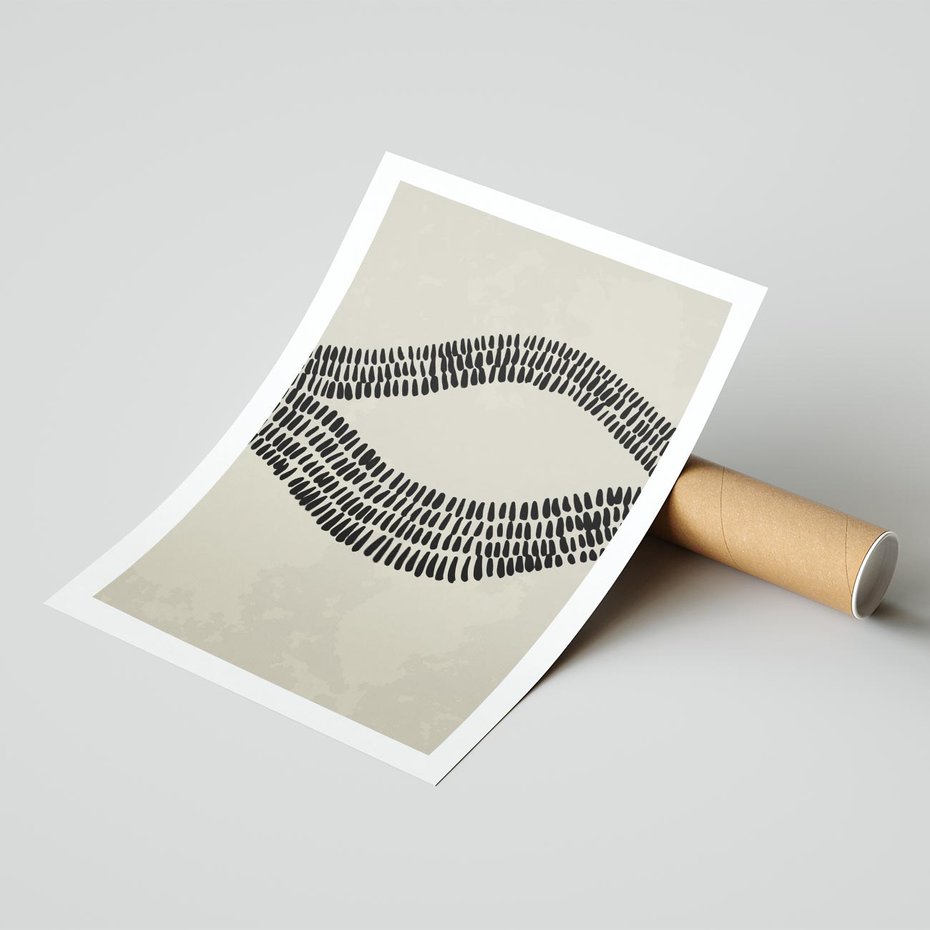 Plakat bez ramy 21x30 - Kontury Ewolucji Materii - boho plakat, czarne kropki kreski