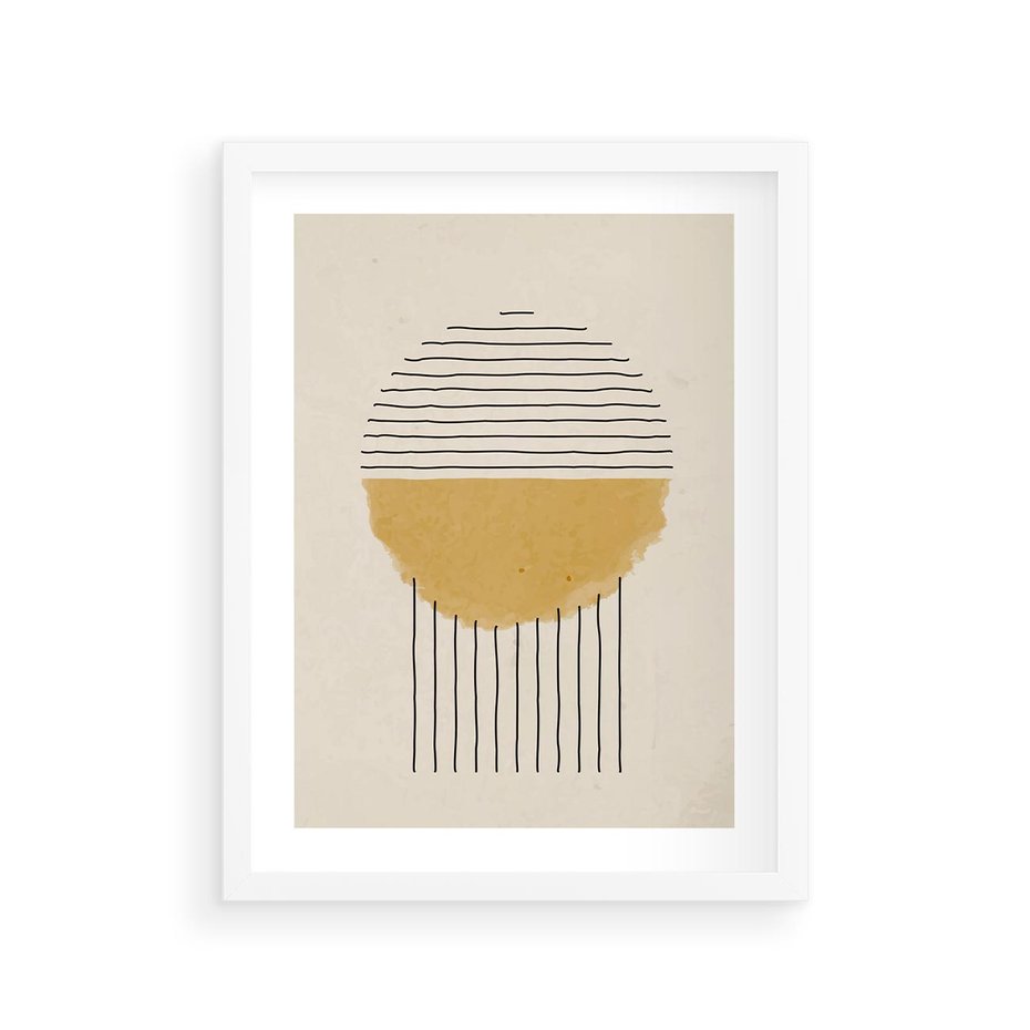 Plakat w ramie 30x40 - Podróżne Kreski - akwarelowa plama, geometryczne szkicowane kształty - rama biała