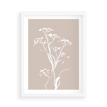 Plakat w ramie 50x70 - Harmonijne Mini Boho - minimalistyczny delikatny obraz, beżowe odcienie - rama biała